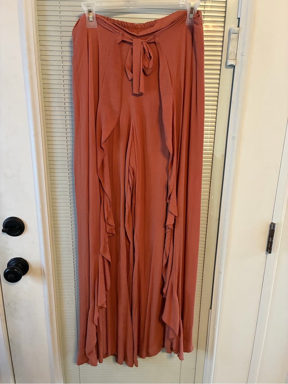 Vanilla Star Wide Leg Wrap Around Ruffle Pants - Terra Cotta